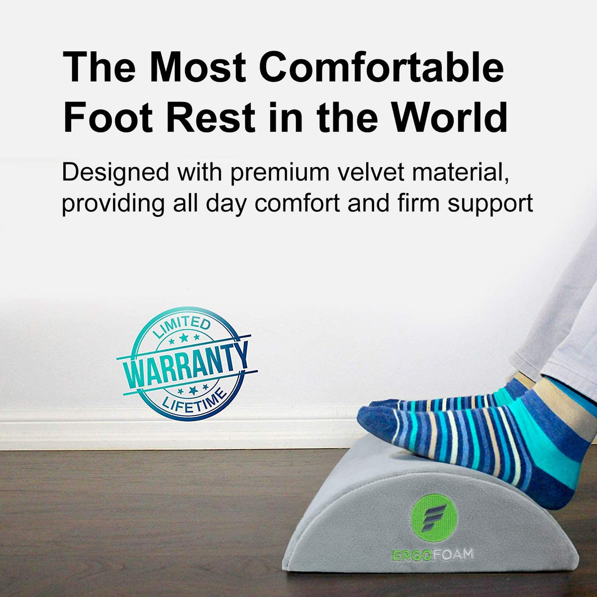 ErgoFoam Ergonomic Foot Rest Under Desk - Premium Velvet Soft Foam Footrest for Desk - Most Comfortable Desk Foot Rest in The World for Lumbar Back