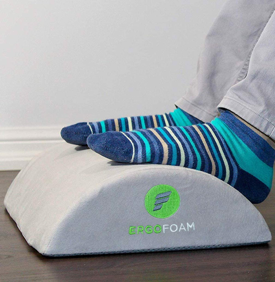 ErgoFoam Ergonomic Foot Rest Under Desk - Premium Velvet Soft Foam Footrest for Desk - Most Comfortable Desk Foot Rest in The World for Lumbar Back