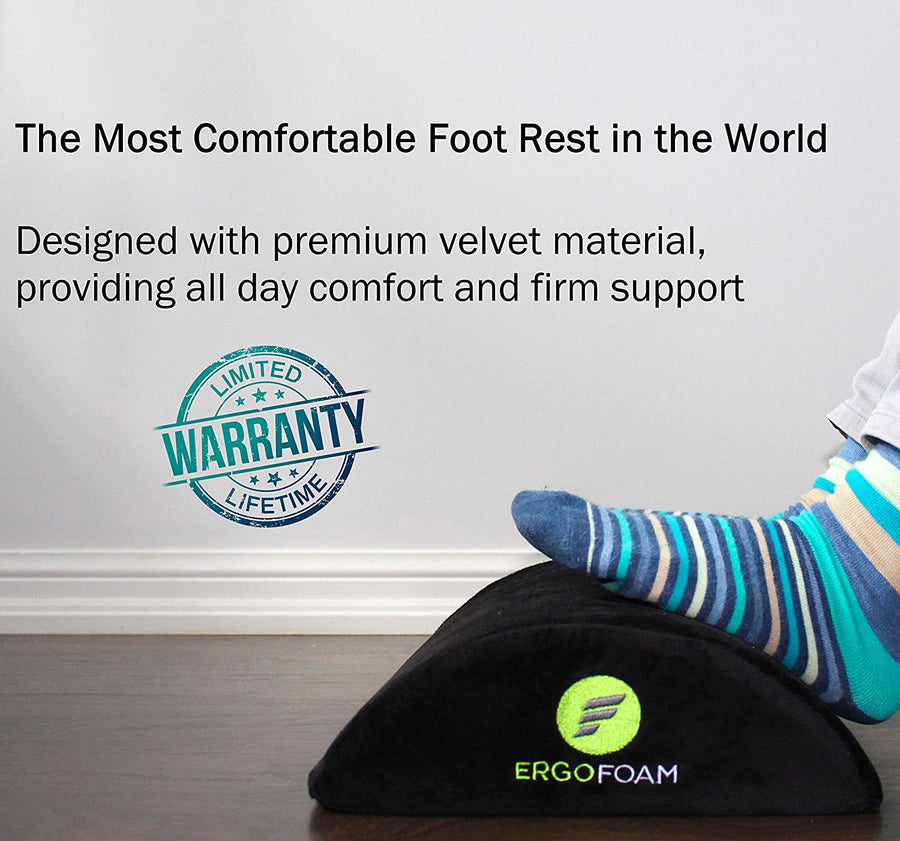 ErgoFoam Foot Rest Under Desk (Tall) - Large Premium Velvet Soft Foam Footrest for Desk - Most Comfortable Desk Foot Rest in The World for Back, Lumb
